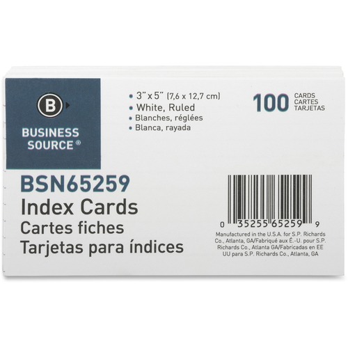 Card, Index, Ruled, 3 x 5, White 100/PK