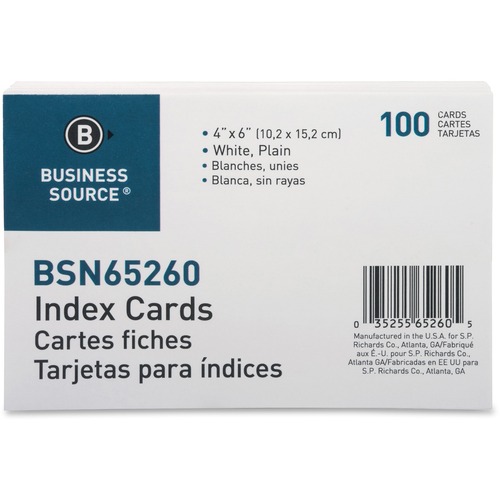 Card, Index, Plain, 4x6, White 100/PK