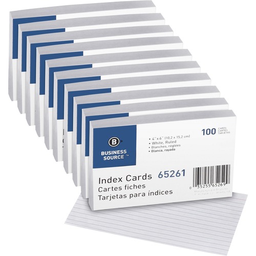 Index Cards, Ruled, 72 lb., 4" x 6", White, 100/PK Per Box 10/BX