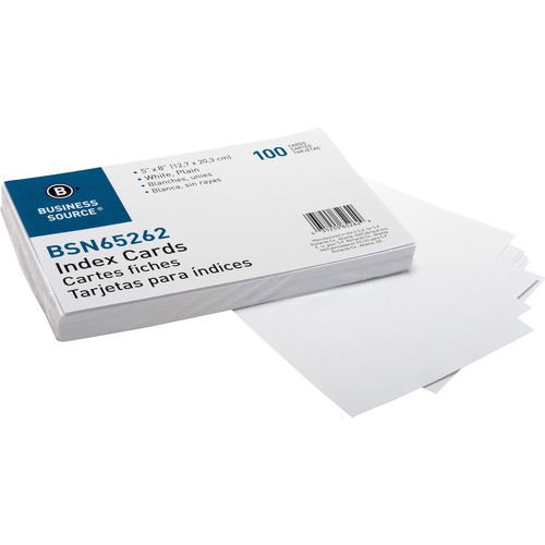 Card, Index, Plain, 5x8, White 100/PK
