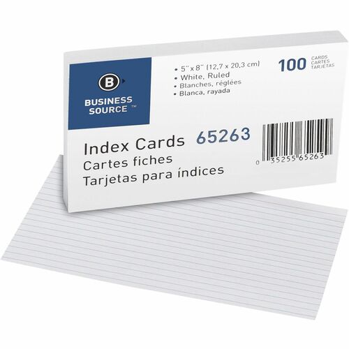 Card, Index, Ruled, 5 X 8, White 100/PK