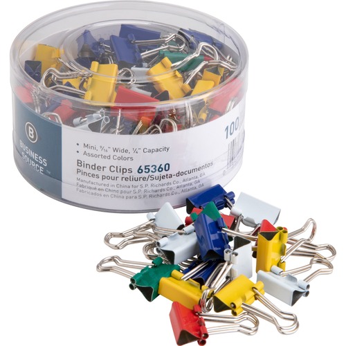 Binder Clips, Mini, 9/16" Width, 1/4" Capacity, Assorted 100/PK