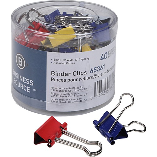 Binder Clips, Small 3/4"W, 3/8" Capacity, Assorted 40/PK