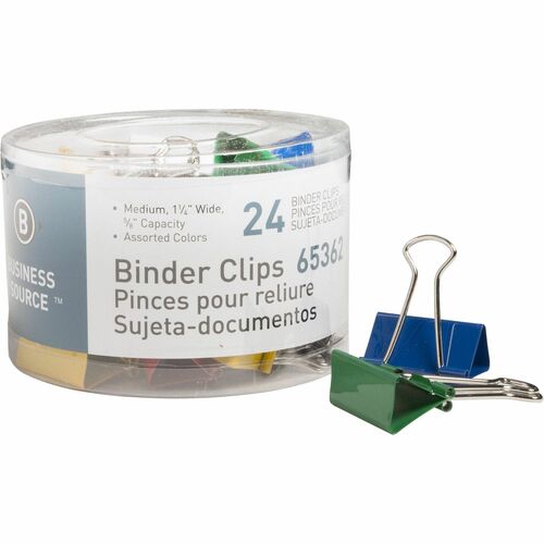 Binder Clips, Medium 1-1/4"W, 5/8" Capacity, Assorted 24/PK