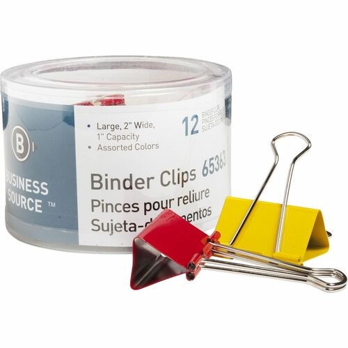Binder Clips, Large 2" W, 1" Capacity, Assorted 12/PK