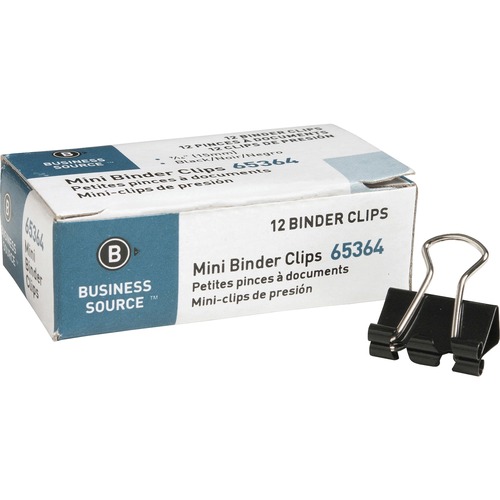 Binder Clip, Mini, 9/16", Steel, 1/4" Capacity, Black 12/PK