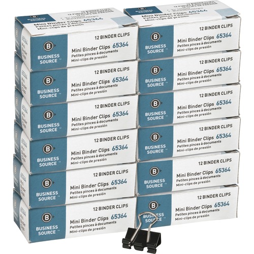 Binder Clip, Mini, 9/16", Steel, 1/4" Cap, Black, 12/PK Per Box 12/BX