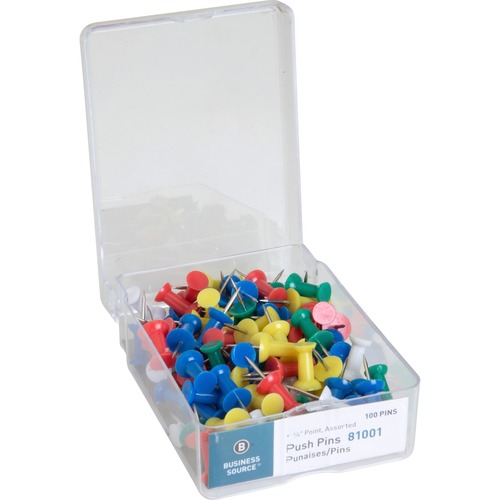 Pushpins, 3/8" Point, 1/2" Heads, Assorted 100/BX