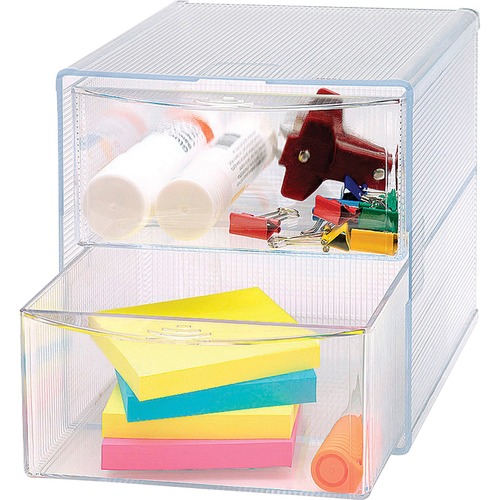 Storage Organizer, 2 Drawer, 6" x 6" x 6", Clear