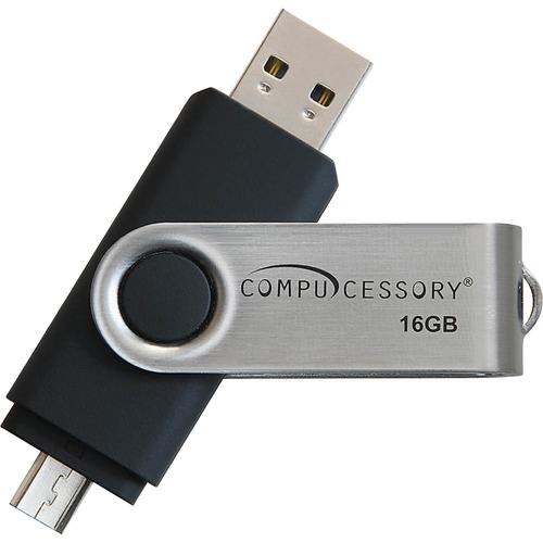 Flash Drive, USB 2.0, 16GB, 3/4"Wx2-3/4"Lx1/4"H, Black/Silver