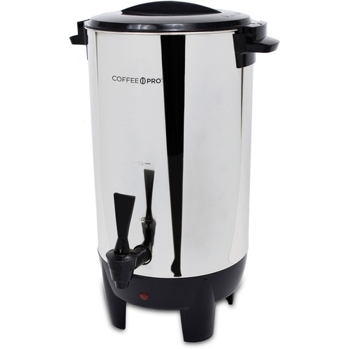 30 Cup Urn, W/ Filter Basket, 10" x 10" x 15", 3 Prong, Stainless Steel
