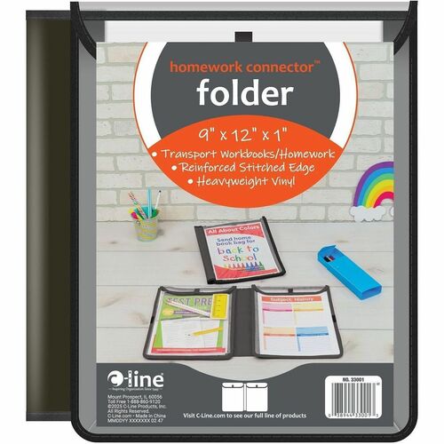 Homework Connector Folder, 10-3/4" W x 13" L x 1/2" H, Black