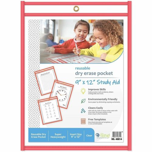 Pocket, Dry Erase, Reuse, Red 30/BX