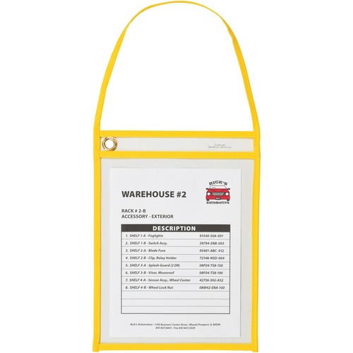 Shop Ticket Holder, With Strap, 9" W x 12" H, Yellow/Clear 15/BX
