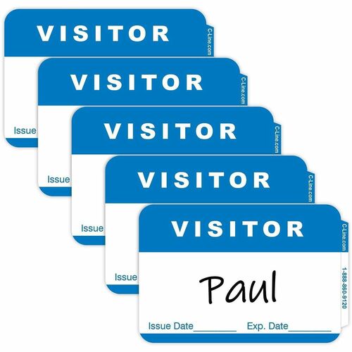 Visitor Name Badges, 3-1/2" x 2-1/4", Blue 100/BX