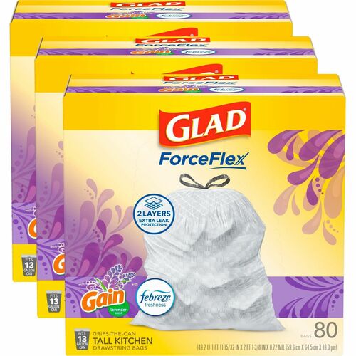 Trash Bags, Tall, Lavender, 13 Gallon, 0.78 Mil, Wet Environment, 80/BX Per Carton 3/CT