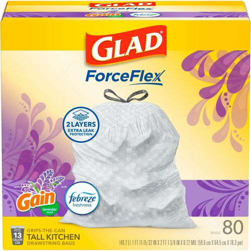 Trash Bags, Tall, Lavender, 13 Gallon, 0.78 Mil, Wet Environment, 80/BX Per Carton 240/PL
