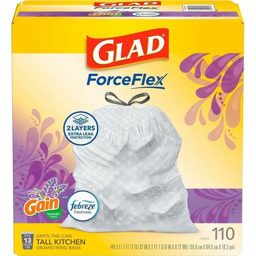 Drawstring Bags, Tall Kitchen, Lavender Scent, 13-Gal, White 110/BX