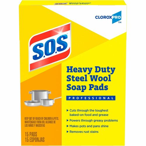 Scrub Pads w/Soap, Heavy-Duty, Steel Wool, 5" x 4" 15/BX