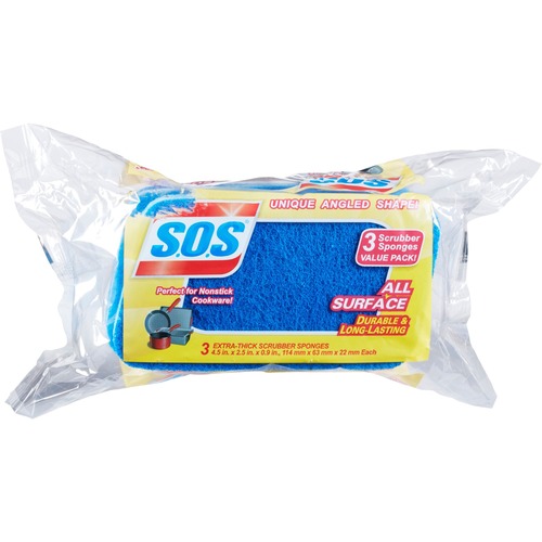 Scrubber Sponge, All Surface, 3" x 5-1/4", Blue 3/PK