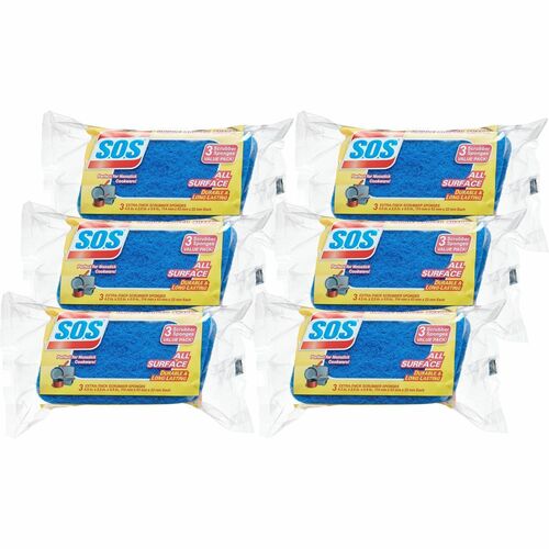 Scrubber Sponges, All Surface, 3" x 5-1/4", Blue, 3/PK Per Bundle 1344/PL