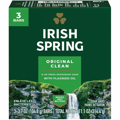 Bar Soap, Irish Spring, 12-Hr Protection, 3.75oz Bar 18/CT
