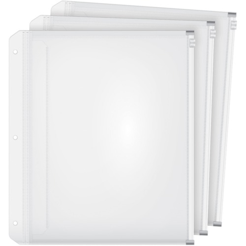 Pocket, Zipper, Binder, 3 Hole, Clear 3/PK