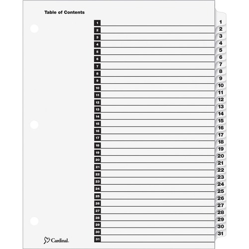 Index, 11 X 8.5, 1-31, Clear