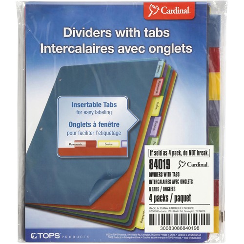 Divider, Index, Poly, 8 Tab, Assorted 4/PK