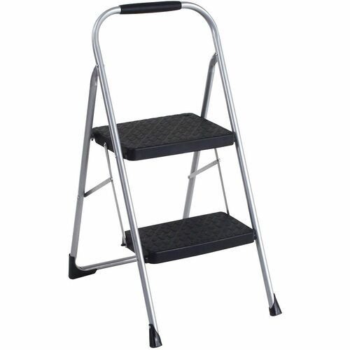 2 Step Ladder Silver Rubber Grip
