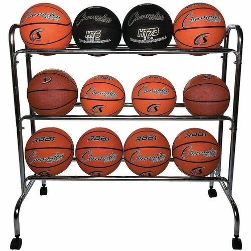 Ball Cart, Mobile, 3-Shelf, 12 Basketball Cap, 17" x 41" x 41", SR