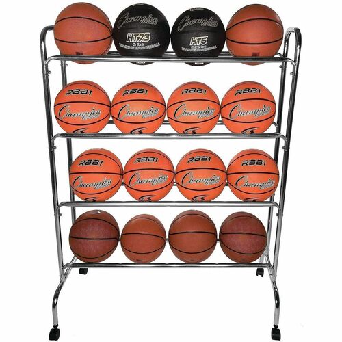 Ball Cart, Mobile, 4-Shelf, 16-Basketball Cap, 17" x 41" x 53", SR