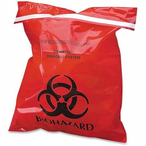 Biohazard Waste Bag, Peel/Stick, 1.4 Quart, 9"x10", Red 100/BX