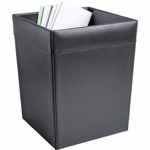 Wastebasket, Classic Leather, 14 Quart, 9-1/2"x9-1/2"x12", Black