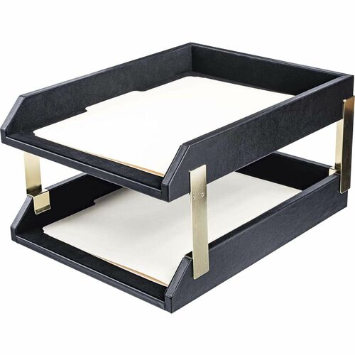 Letter Trays, Gold Posts, 13-3/4"x10-3/5"x7-1/4", Black