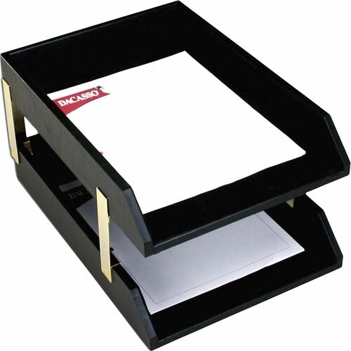 Letter Trays, Gold Posts, Double, 15" x 10-1/4" x 8-1/2", Black
