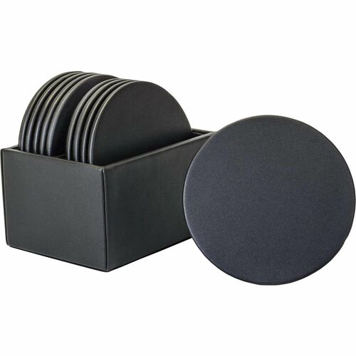 Coaster Set, 10 Round, Leather, 4-3/5"x4-3/5"x3-1/2", Black