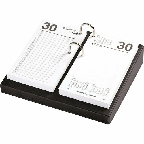 Calendar Holder, Silver Accents, Leather, 8" W x 7" L x 1-3/4" H, Black