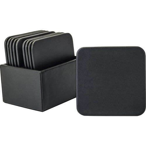 Coaster Set, 10 Square, Leather, 4-3/5"x4-3/5"x3-1/2", Black