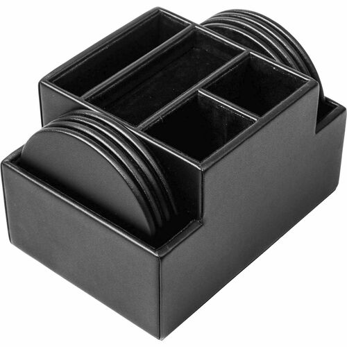 Coaster Set, Round, 6-4/5"Wx4-4/5"Lx4-2/5"H, Black