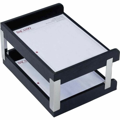 Letter Trays, Double, Silver Posts, 13-3/4"x10-1/2"x7-1/4", Black