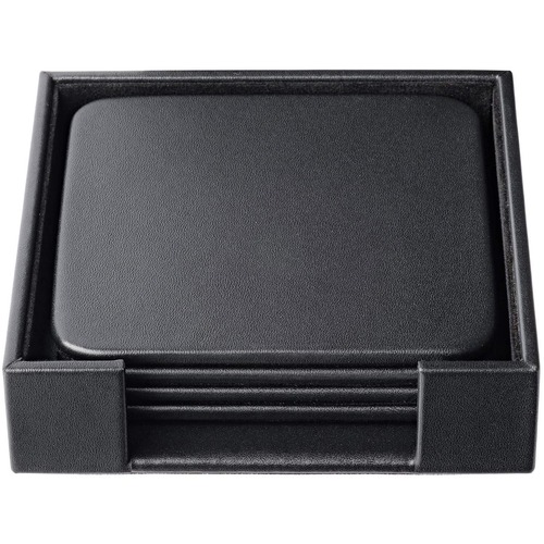 Coaster Set, Square, 4-2/5"Wx4-2/5"Lx1-2/5"H, Black