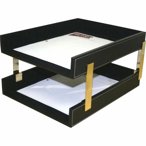 Letter Tray, Double, Rustic, 13-9/10" x 10-4/5" x 7-1/4", Black