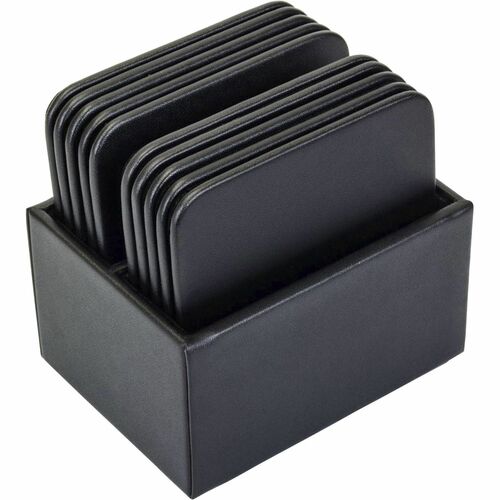 Coaster Set, 10 Square, Leatherette, 4-3/5"x4-3/5"x3-1/2", Black