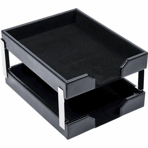 Letter Trays, Silver Posts, 13-1/2"x10-1/2"x7-1/4", Black