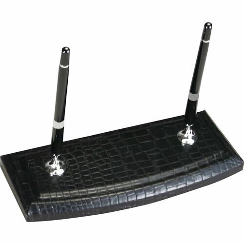 Stand, Pen, Leather, Croc Embossed, Black