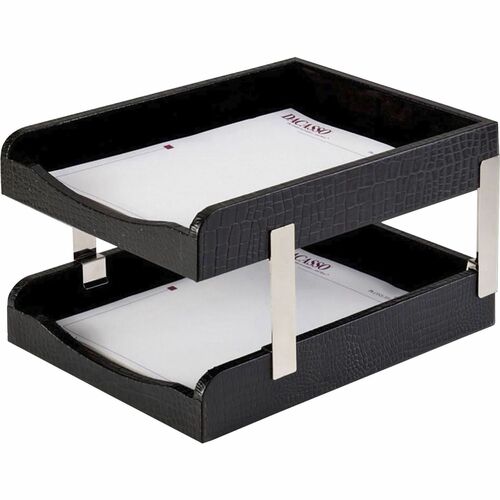Letter Tray, Crocodile, Double, 13-3/5" x 10-3/5" x 7-1/4", Black