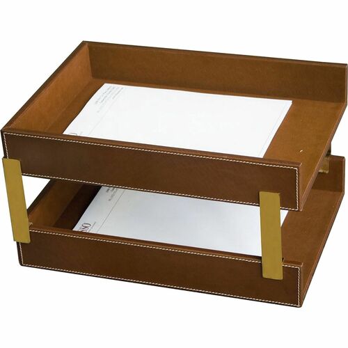 Letter Trays, Double, 15-1/10" x 10-3/5" x 7-1/4", Brown