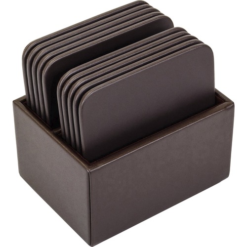 Coaster Set, 10 Square, Leatherette, 4-3/5" x 4-3/5" x 3-1/2", BN