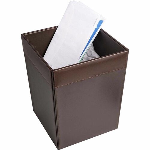Wastebasket, Chocolate Leather, 14 Quart, 9-1/2"x9-1/2"x12", BN